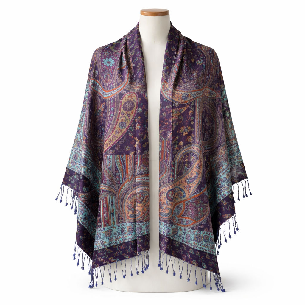 Elongated Paisley Blue/White Scarf